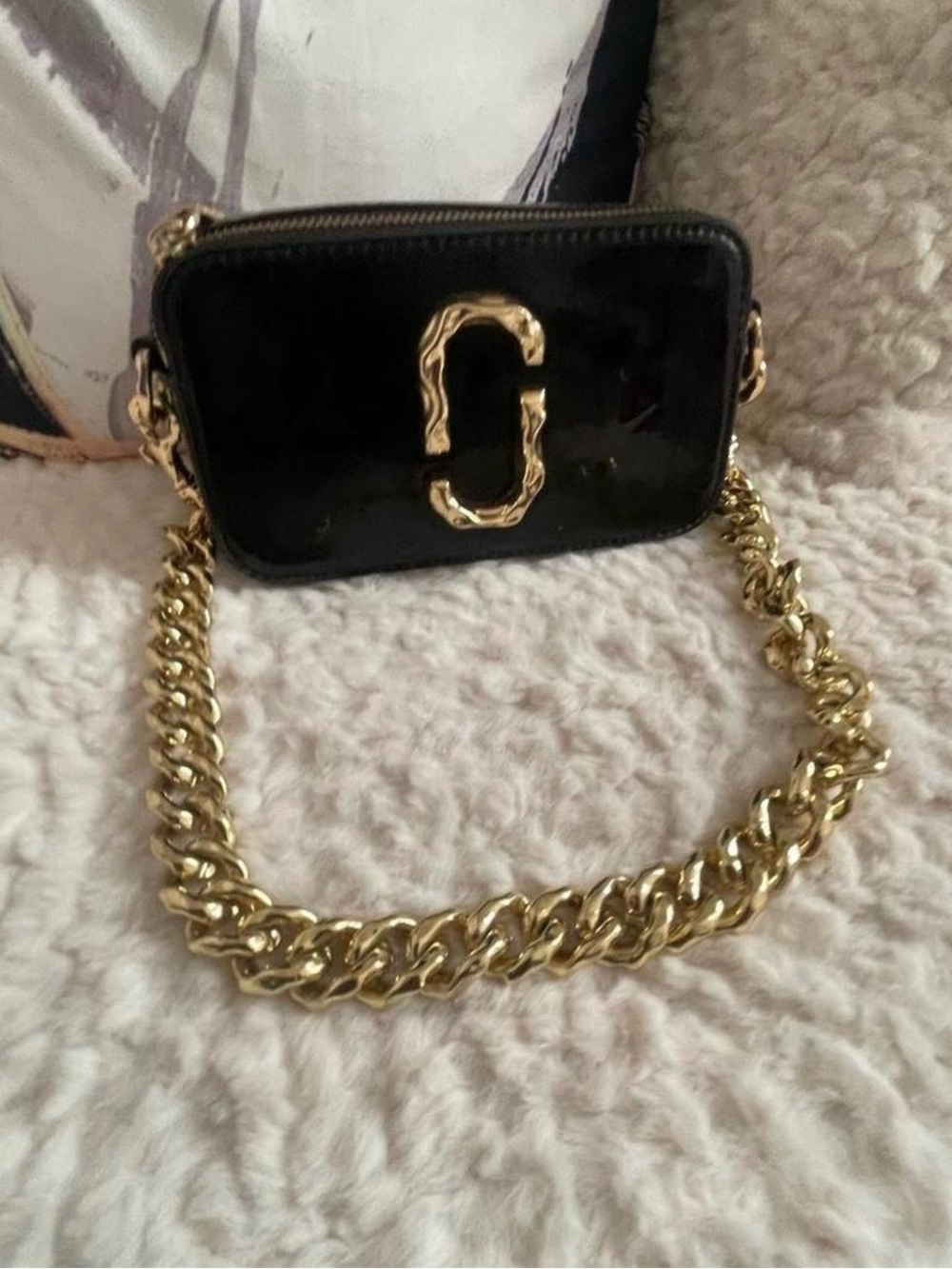Marc Jacobs Black Patent Crossbody with Chunky Gold Chain